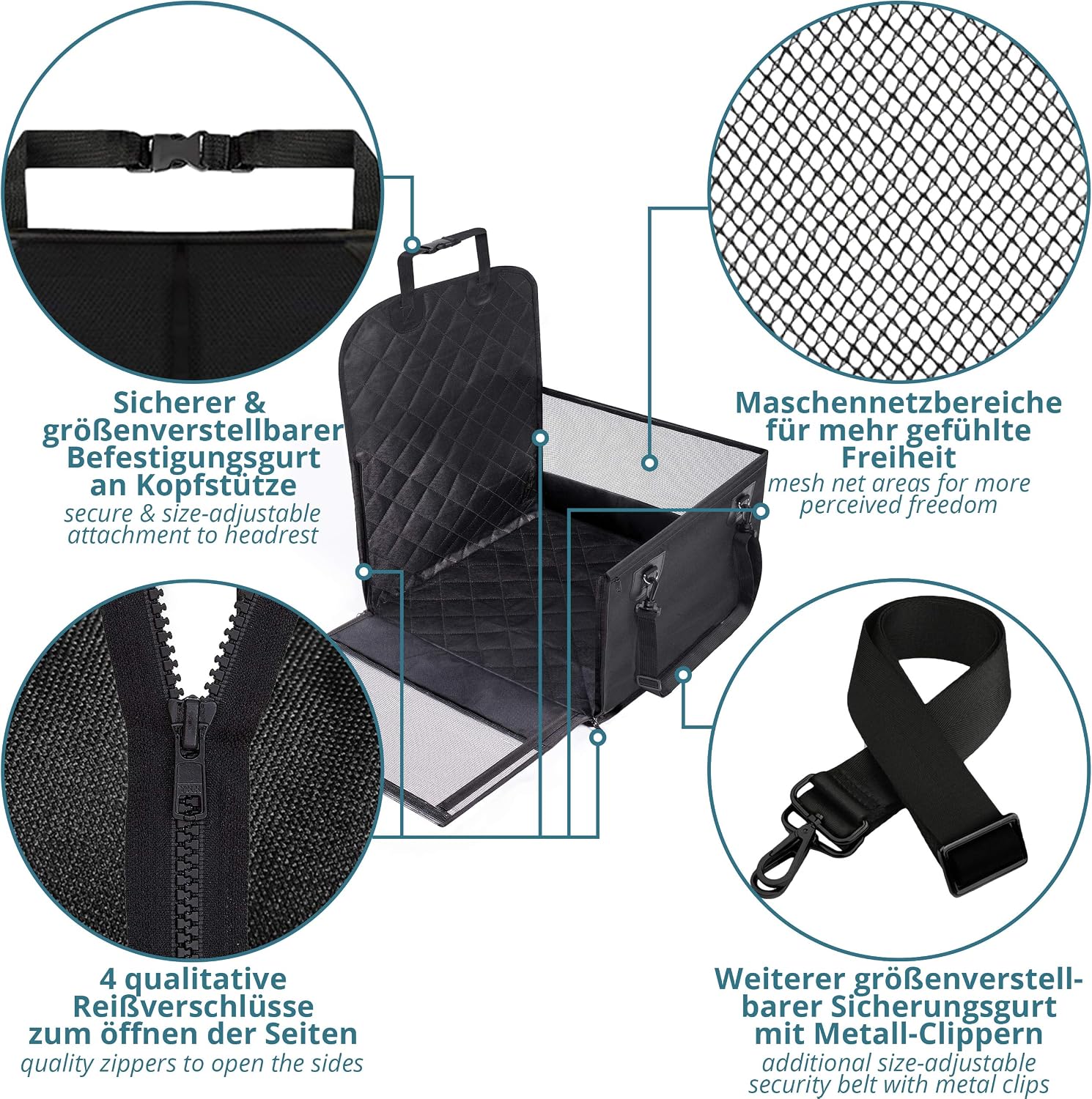 Smartpeas Dog Car Seat, Two Sizes, Quilted Surface & Anti-Slip Coating, Secure Fiberglass Rods, Universal Strap Installation - Image 3