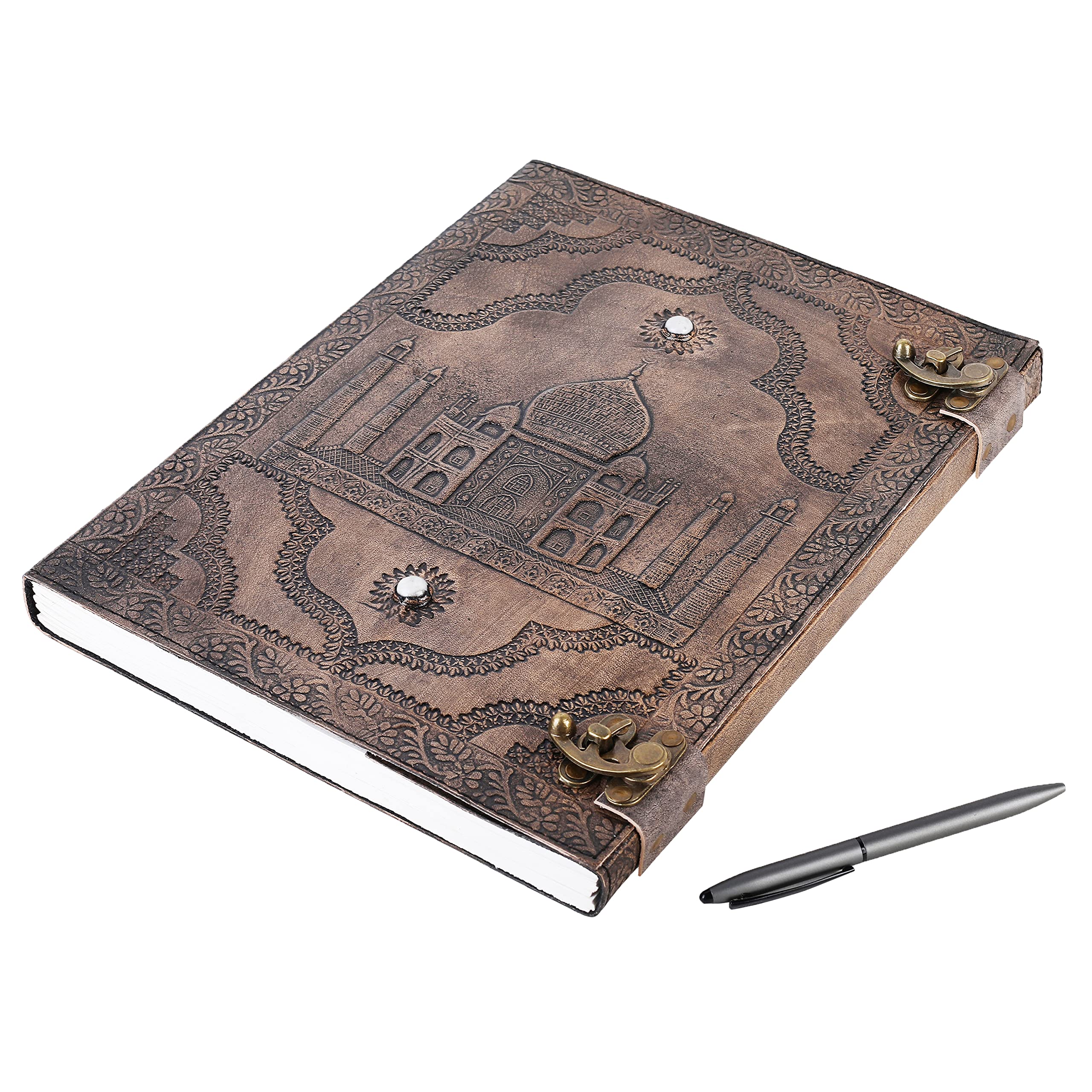 OVERDOSE Leather Journal - Handmade Antique Journal For Students & Office For Men Women Diary Leather Sketchbook Drawing - Size 10 X 13 Inches | 25 X 33 cm (Taj Mahal)