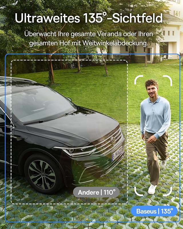 Security S1 Lite Solocam Überwachungskamera Aussen Solar Akku WLAN, IP67 Wetterfest, Kamera Überwachung Kabellos Außen 2K 135°, Farbnachtvision, Keine Gebühren, Kompatibel mit Alexa & Google