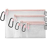 GOBAGS Air Production Multi‑Size Clear Zipper Pouch (4‑Pack) – Cable Organizer & Travel Gear Bag for Electronics, Camera Accessories, Tool Pouch & Small Tech Storage (Pink)