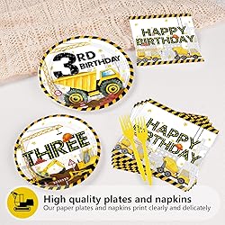 96 Pcs Construction 3rd Birthday Party Supplies