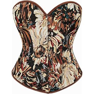 DZSWCX Corset Tops for Women, Floral Jacquard Strapless Lace-Up Overbust Bustier, Vintage Renaissance Party Top