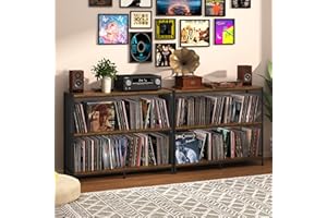 SONYABECCA 3-Tier Vinyl Record Storage: Vintage Player Table with Spacious Storage - Up to 450 Records, Turntable Stand with Adjustable Dividers, Extra Top Surface for Audio Equipment, Perfect for Living Room