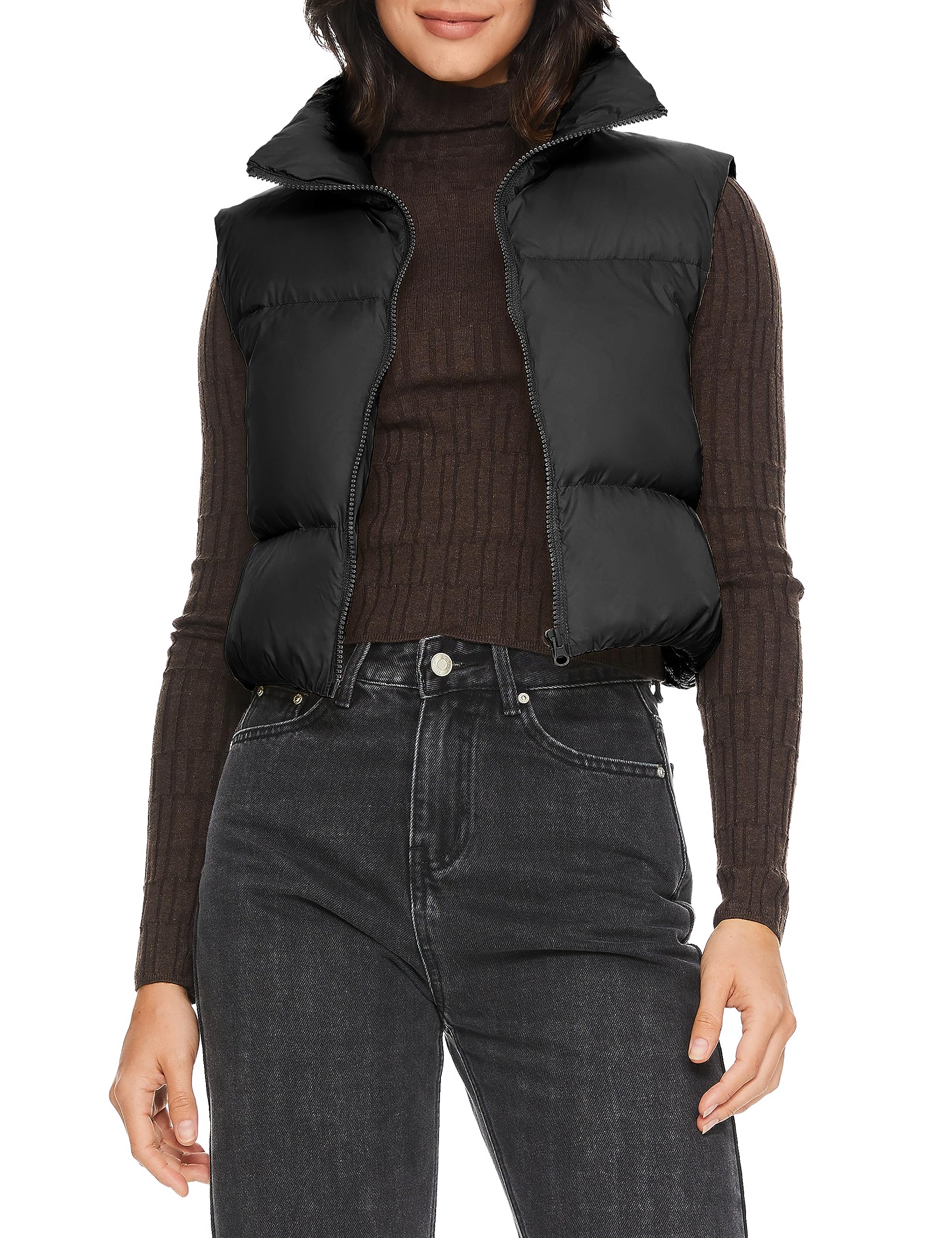 Orolay Women's Cropped Puffer Down Vest Zip-up Sleeveless Jacket for Winter Fall Spring