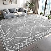 Woottpe Washable Area Rug 8x10, Non-Slip Rugs for Living Room Bedroom, Low Pile Large Soft Alfombras, Modern Bordered Home Fl