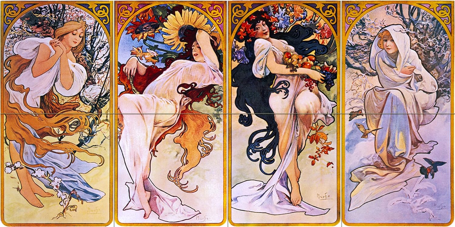 Girls fruits seasons A. Mucha Tile Mural Kitchen Wall Backsplash Marble Ceramic