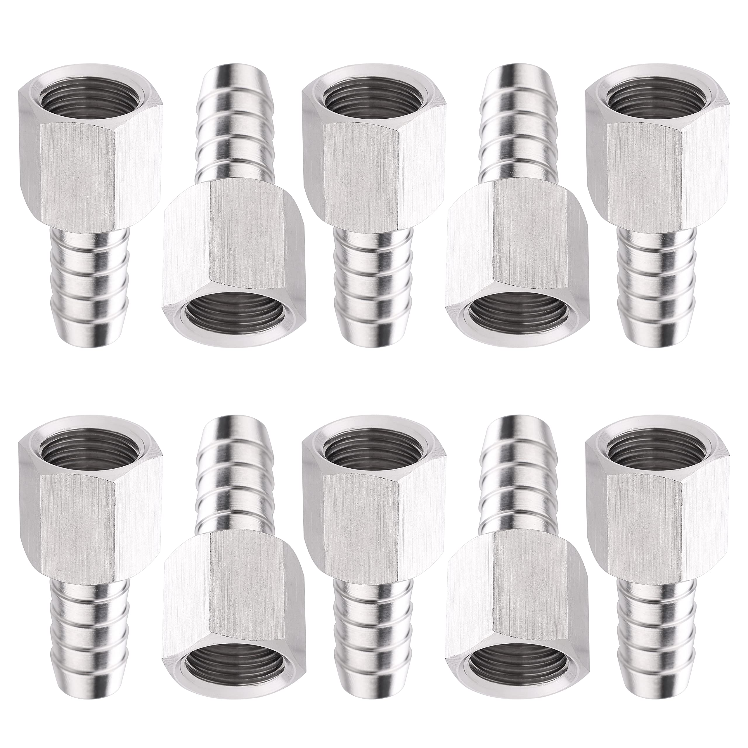 LTWFITTING Stainless Steel 316 BSP Fitting Coupler/Adapter 1/4-Inch Female BSPP x 10mm Hose Barb(Pack of 10)