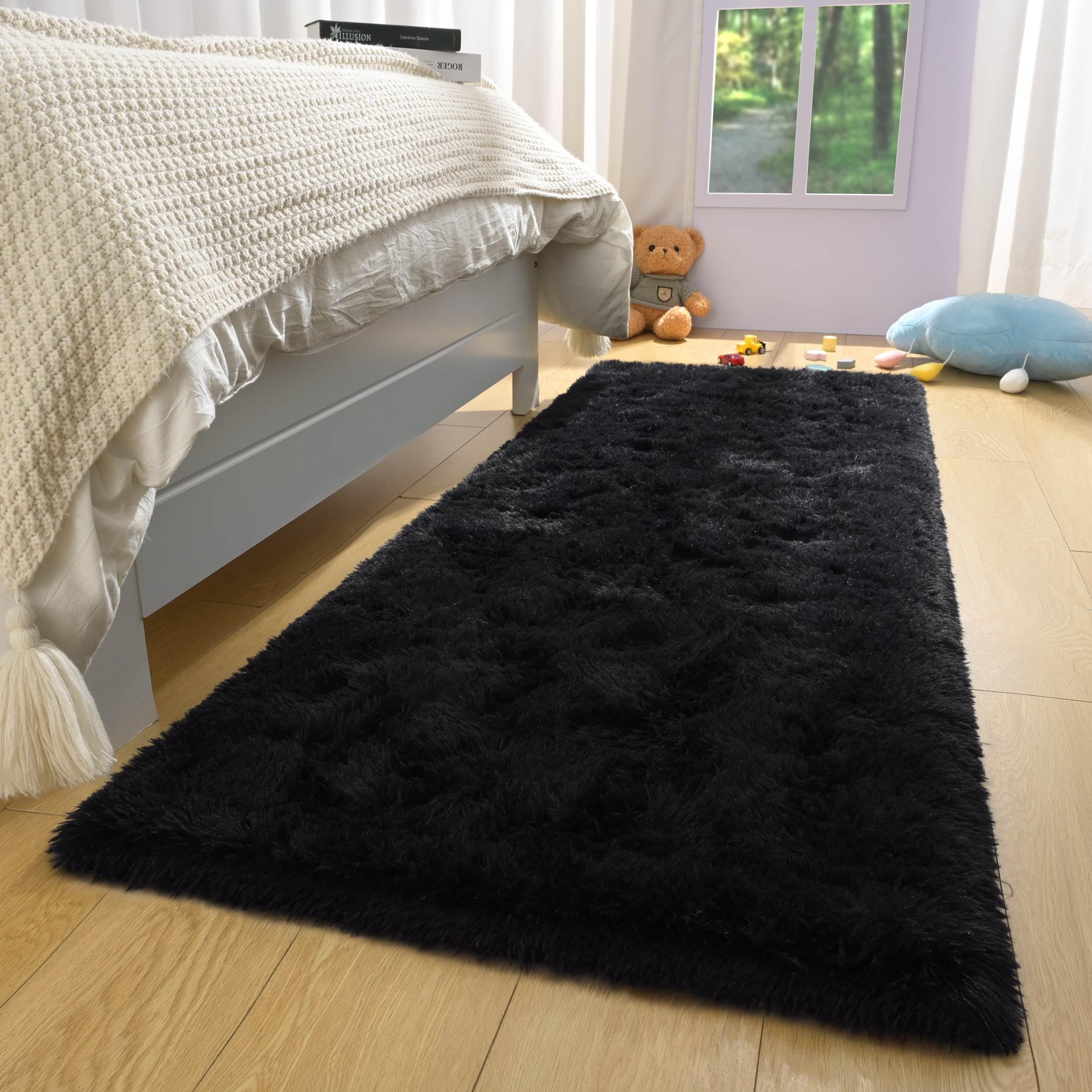 Photo 1 of ULTSOFE 2x6 Runner Rug Black Shag for Bedroom Soft Carpet, Long Fluffy Shaggy Rugs Non Slip for Bedside Living Room Classroom Kids Boys Girls Room Nursery Dorm Home Decor
