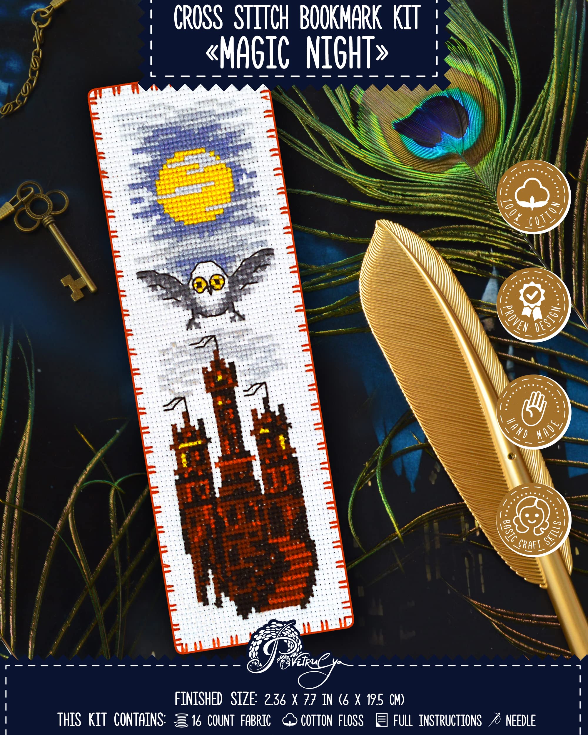 Povitrulya Counted Cross Stitch Kit Magic Night - DIY Bookmark Set for Hand Embroidery