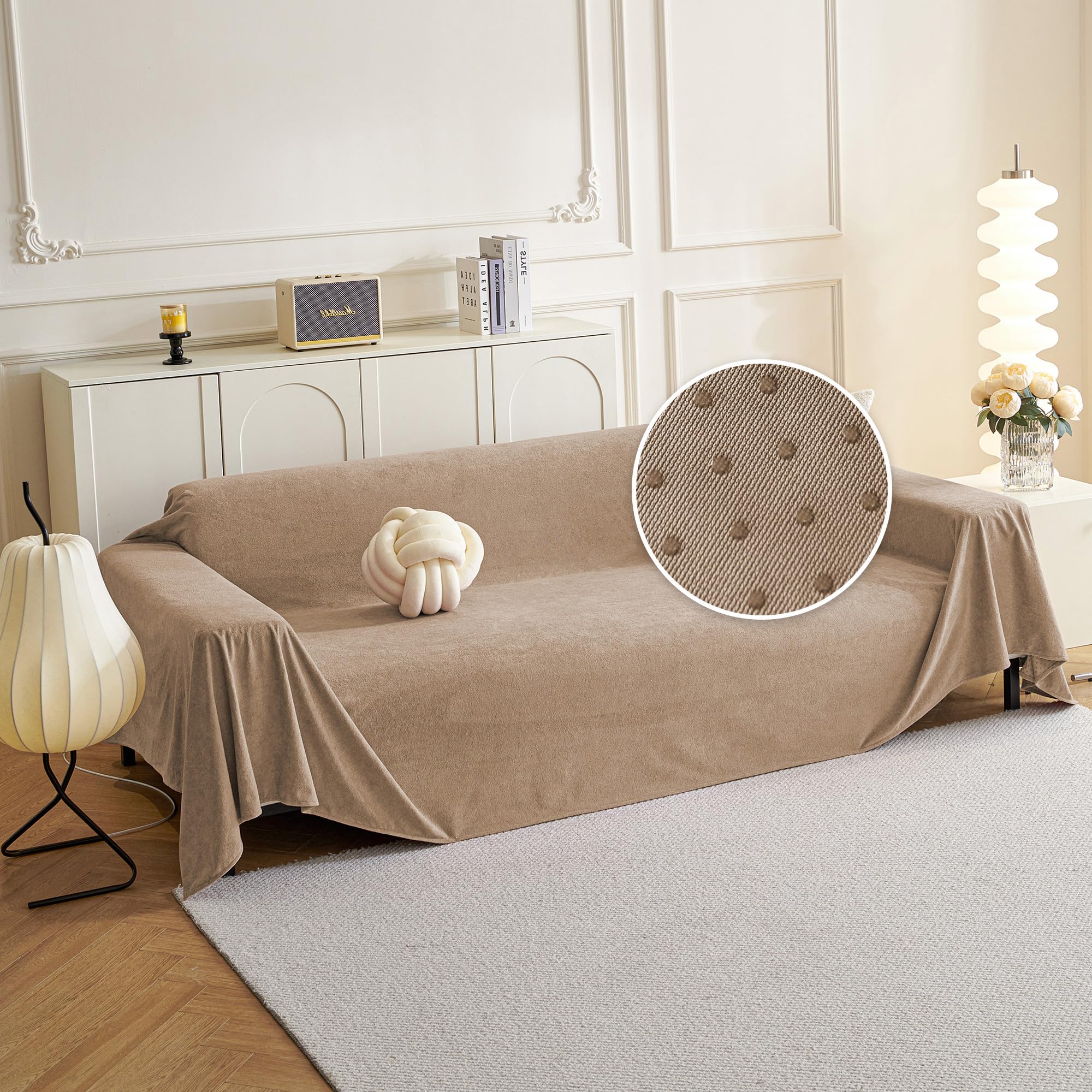Photo 1 of MYSKY HOME Sofa Slipcovers Sofa Covers Washable, Couch Cover for 3-4 Cushion Couch Sofa, Dog Couch Covers Furniture Protector Cover Non Slip Soft Couch Sofa Cover, 91"x 150", Khaki