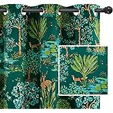 DriftAway Floral Green Curtains for Bedroom Room Darkening Vintage Animal Jungle Forest Tropical Printed Pattern Drapes for Living Room Grommet 2 Panels 52 Inch by 84 Inch Emerald Green