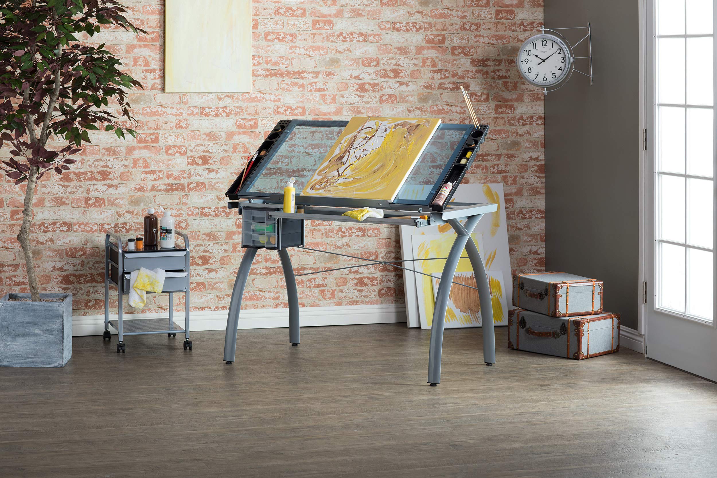 Sd Studio Designs Futura Modern Glass Top Adjustable Drafting