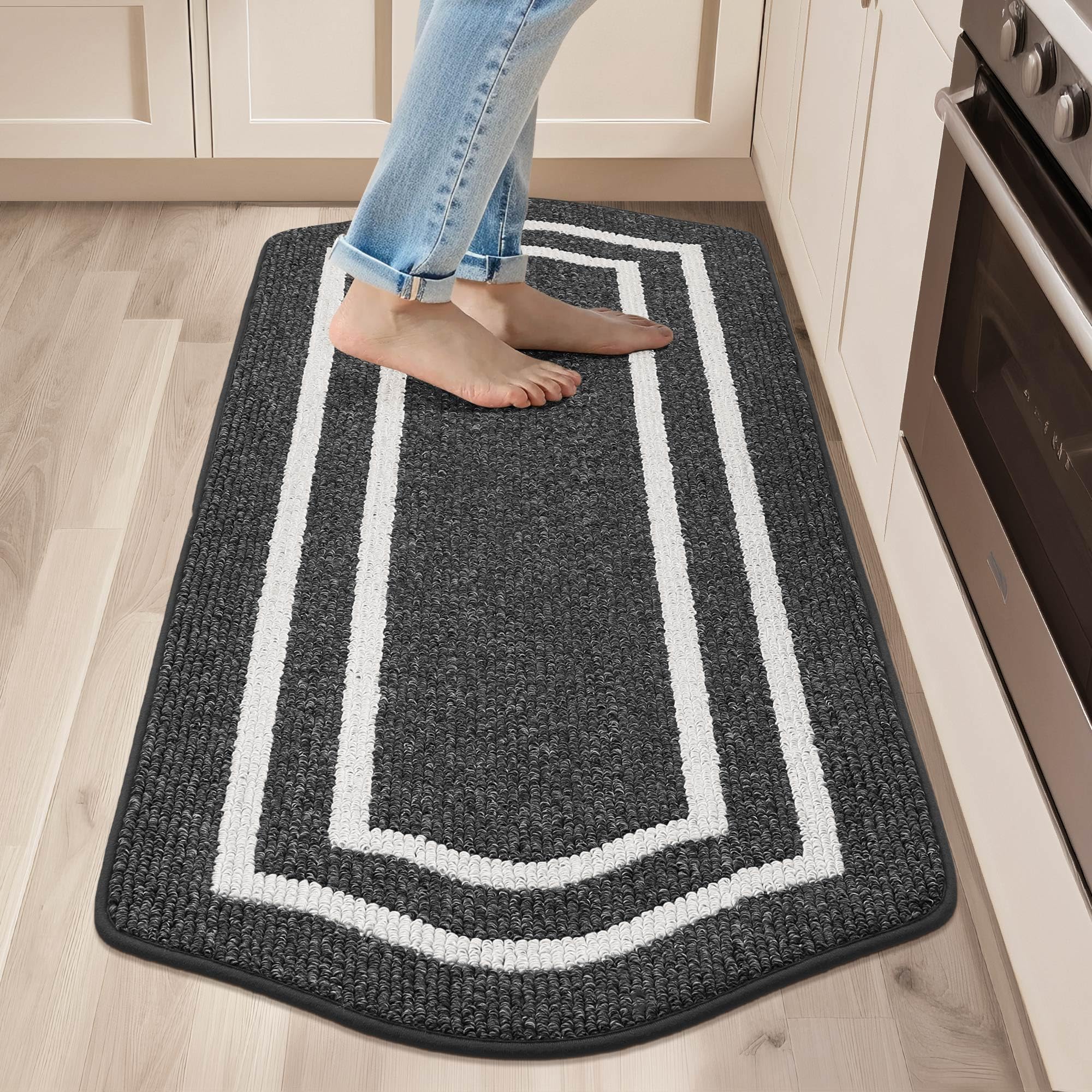 Photo 1 of COSY HOMEER Kitchen Rugs and Mats 24"x48" Non Slip Kitchen Mats for Floor Washable Kitchen Runner Rug Stain Resistant Standing Mat for Kitchen,Sink,Polypropylene,Black