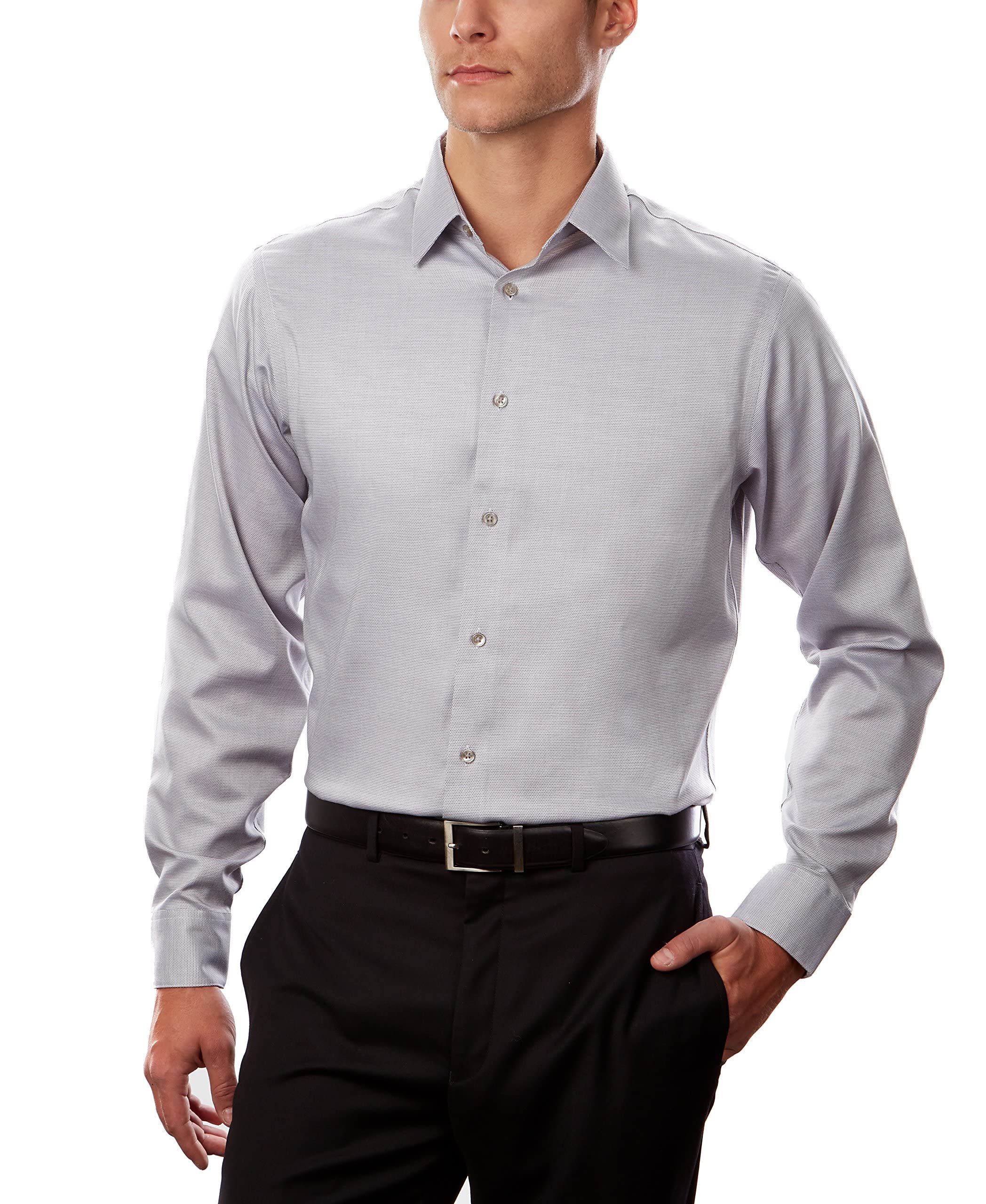 Calvin Klein Men’s Dress Shirts Non Iron Regular Fit Stretch Unsolid Solid Shirt, ash, 18″ Neck 36-37″ Sleeve
