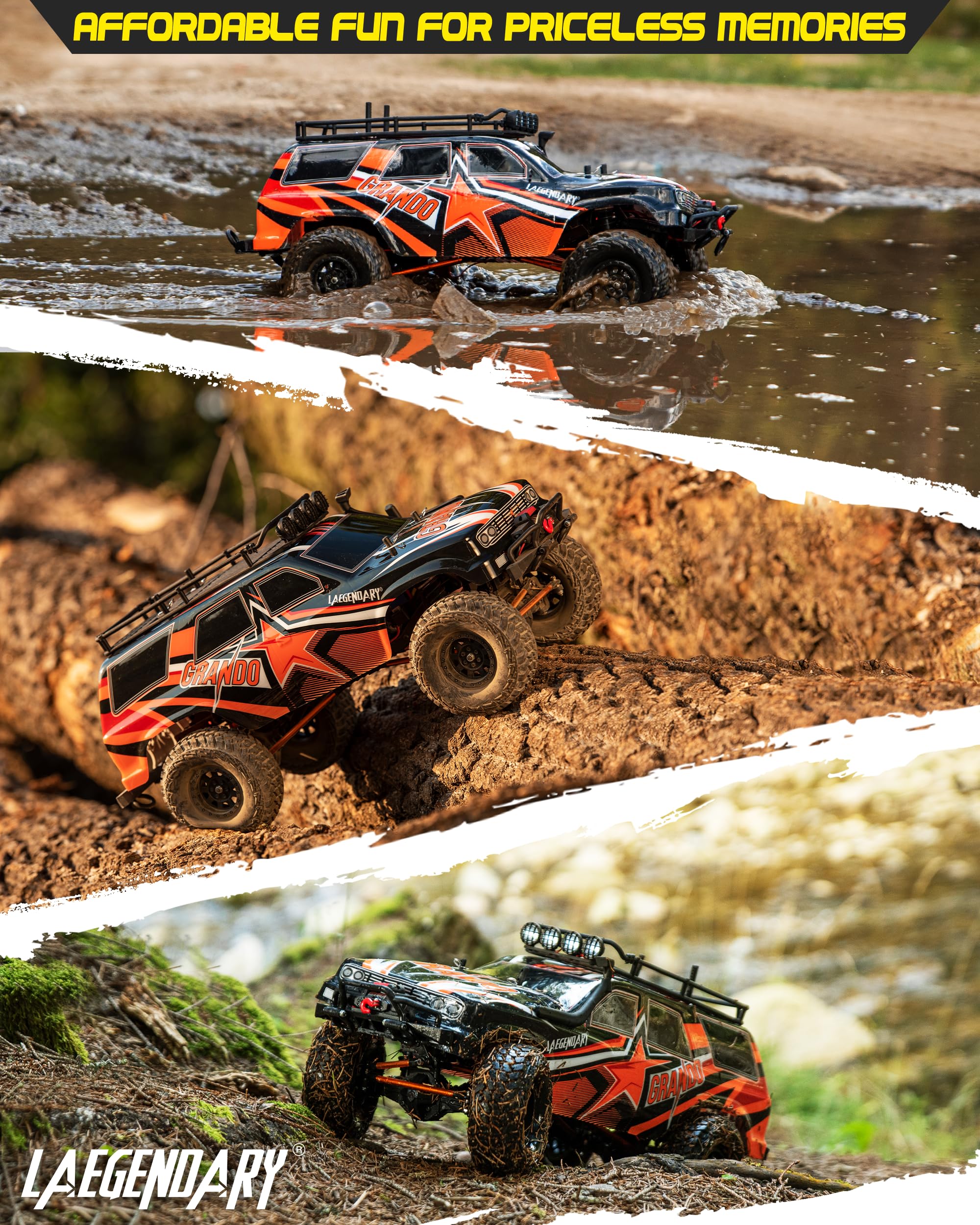 LAEGENDARY 1:10 Scale RC Rock Crawler - 4x4 Offroad Remote Control Truck for Adults - Fast, Electric and Hobby Grade - Brushed Motor and Red-Orange Color