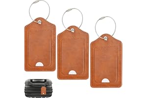 Luggage Tags, 3 Pack Brown Premium PU Travel Bag, Privacy Protection Travel Bag Labels Suitcase Tags, Nti-Scratch and Easy-to