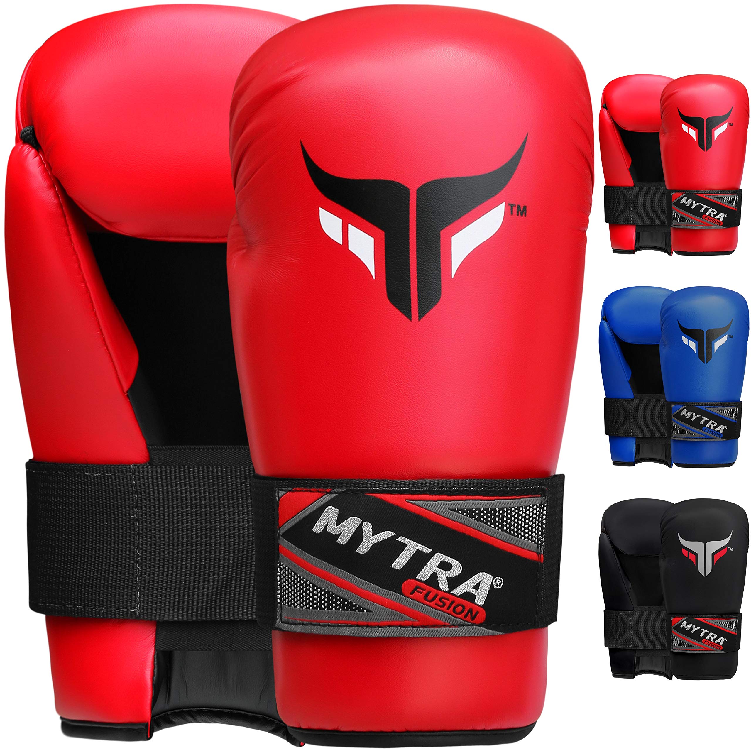 Mytra Fusion Semi Contact Boxing Gloves for Martial Arts MMA Muay Thai Training Punching Sparring (Red, XL)