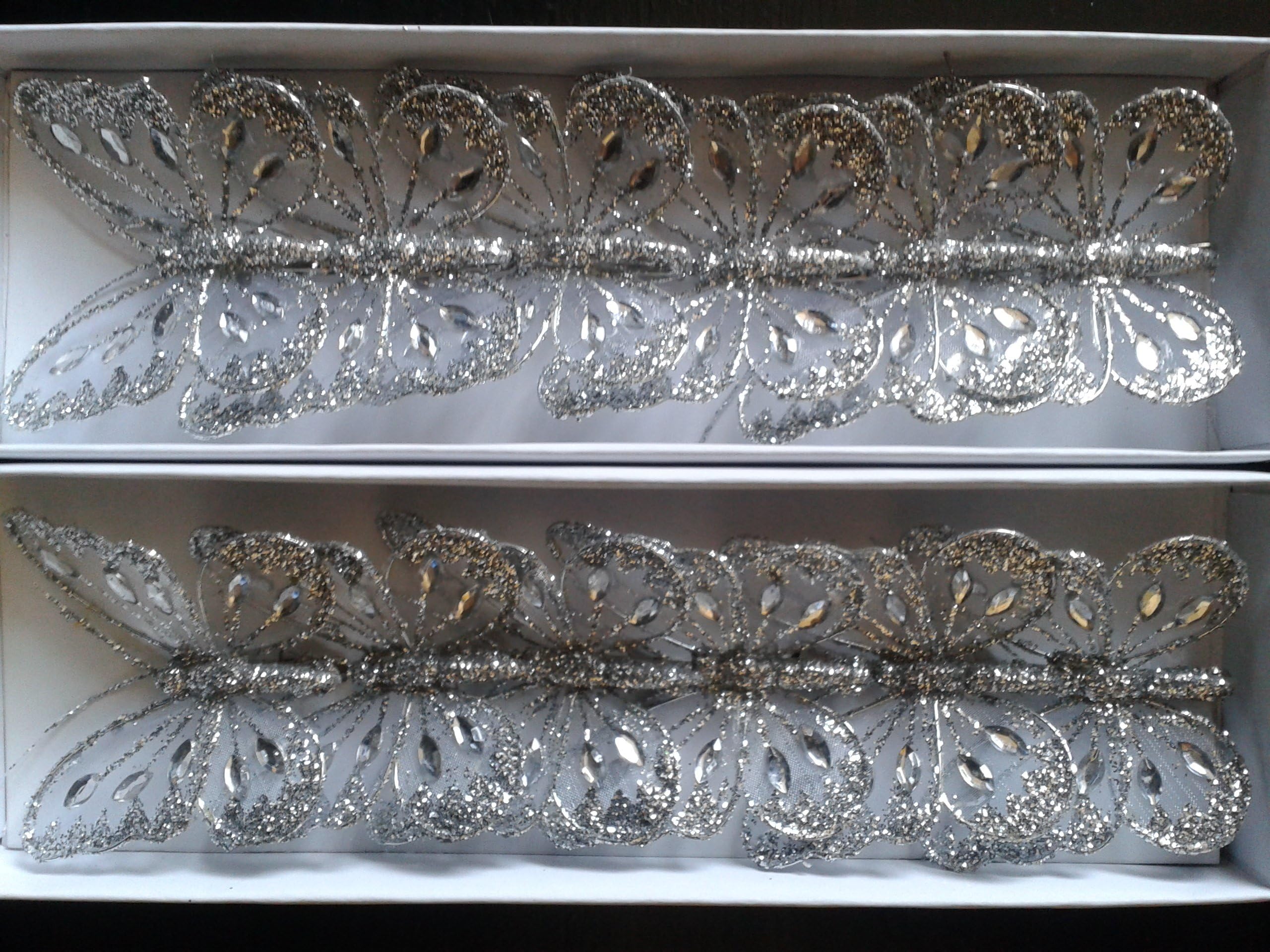 Box of 12 Silver butterflies with clips