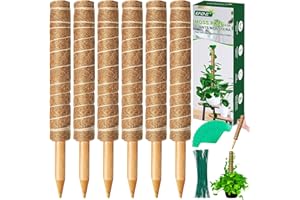 EAONE 96'' Moss Pole for Plants Indoor, 6 Pack 16” Monstera Plant Support Moss Stick for Climbing Plants, Stackable Coir Totem Pole Monstera Stakes with 12 Plant Labels & 100 Ties for Potted Plants