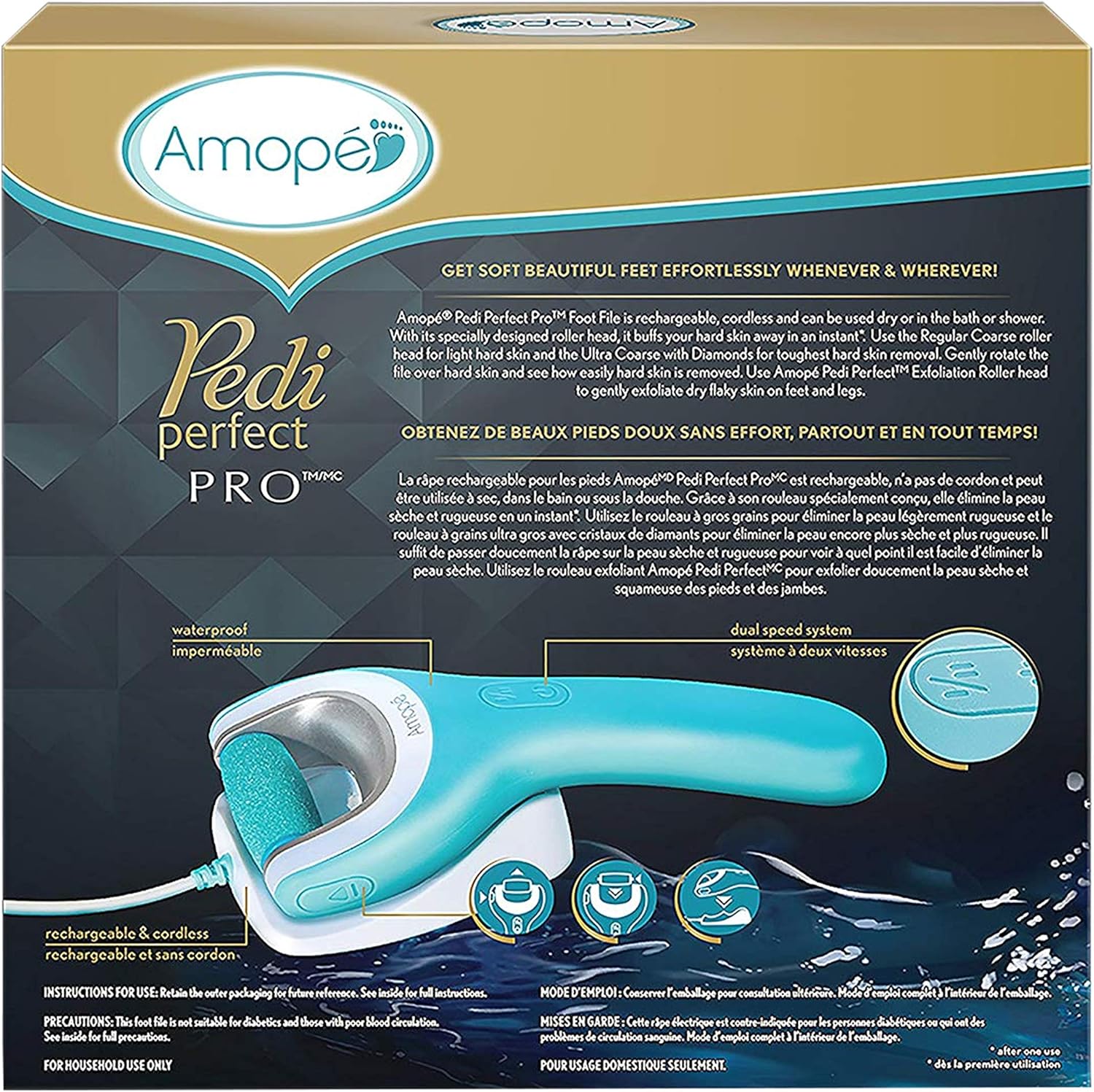 Amope Pedi Perfect Wet & Dry Foot File, Callous Remover for Feet, Hard and Dead Skin - Rechargeable & Waterproof (Packaging May Vary): Health & Personal Care