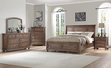 Fortuna 5 Piece Queen Bedroom Set With Chest In Weathered Brown Finish