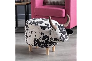 Christopher Knight Home Bessie Patterned Velvet Cow Ottoman, Black And White Cow Hide / Natural