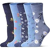 Sockswift Bamboo Viscose Diabetic Socks for Women, 5 Pairs Non Binding Crew Socks, Edema Neuropathy Socks
