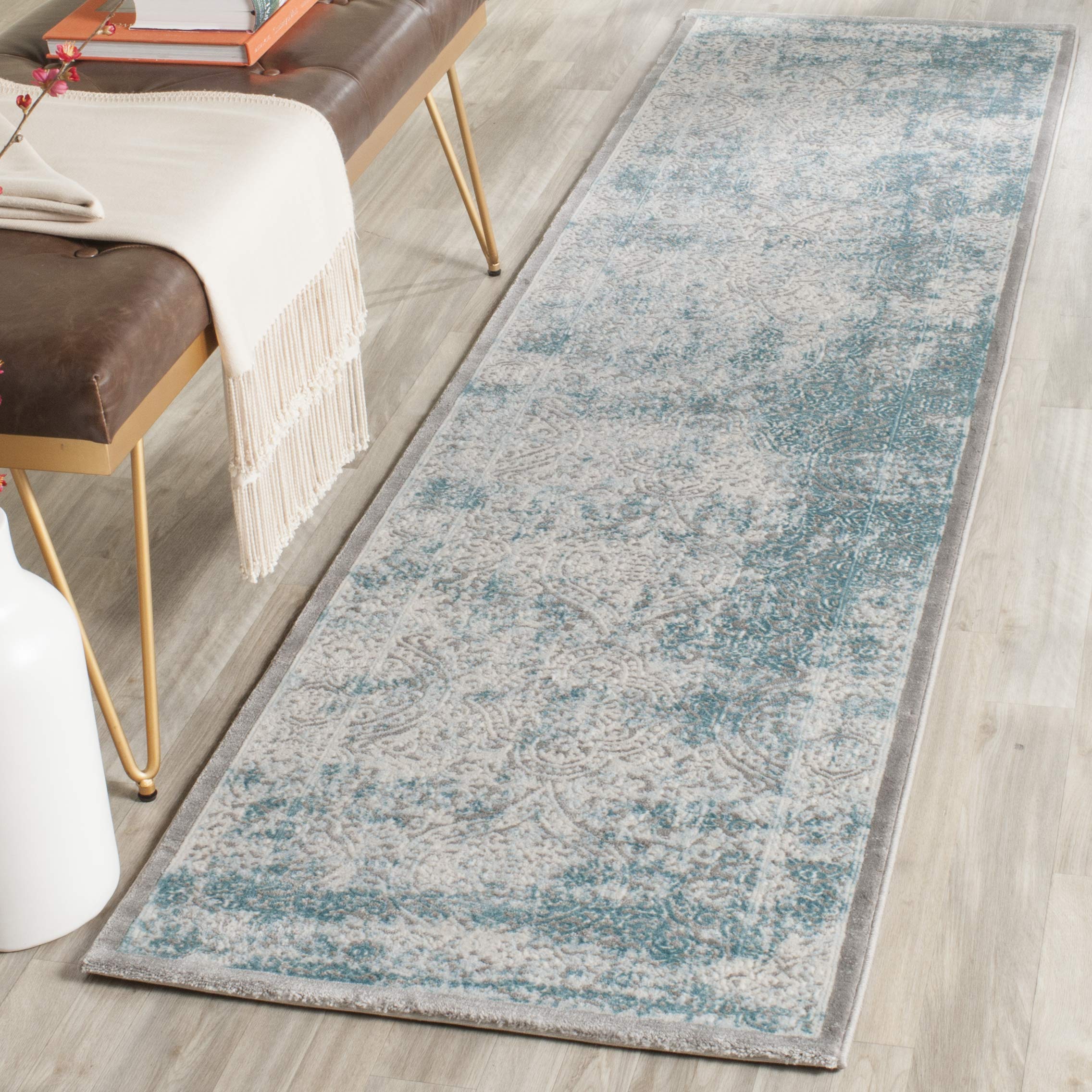 Safavieh Glam Indoor Woven Runner Area Rug, Passion Collection, PAS401, in Turquoise / Ivory, 66 X 244 cm for Living Room, Bedroom or Any Indoor Space