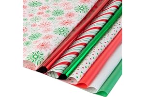 PLUM DESIGNS Christmas Tissue Paper for Gift Bags- 200 Sheets of Tissue Paper for Christmas Gift Wrap (20" x 20")- Assorted Festive Designs