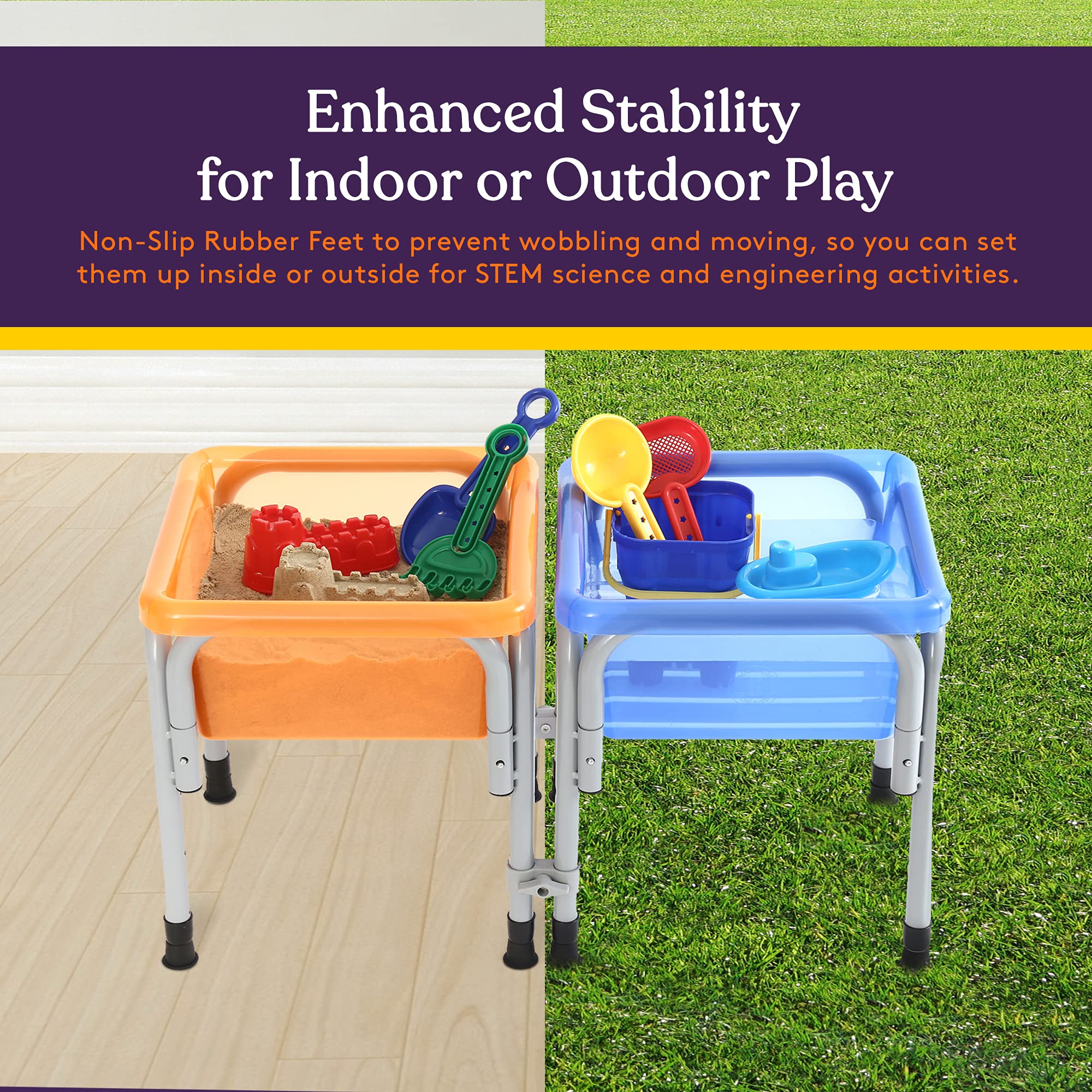 Special Supplies Sensory Activity Table for Kids and Toddlers -with Plastic Buckets and Beach Toys for Interactive Learning - Water, Sand, and STEM Play (Two Buckets - Orange + Blue)