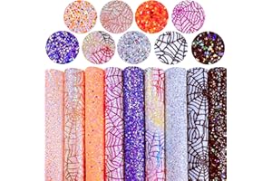 shalun Halloween Black Spider Web Fabric Sparkly Cobweb Chunky Glitter PU Canvas Faux Leather Sheets for Kids Nightmare Before Christmas Crafts 8x12inch