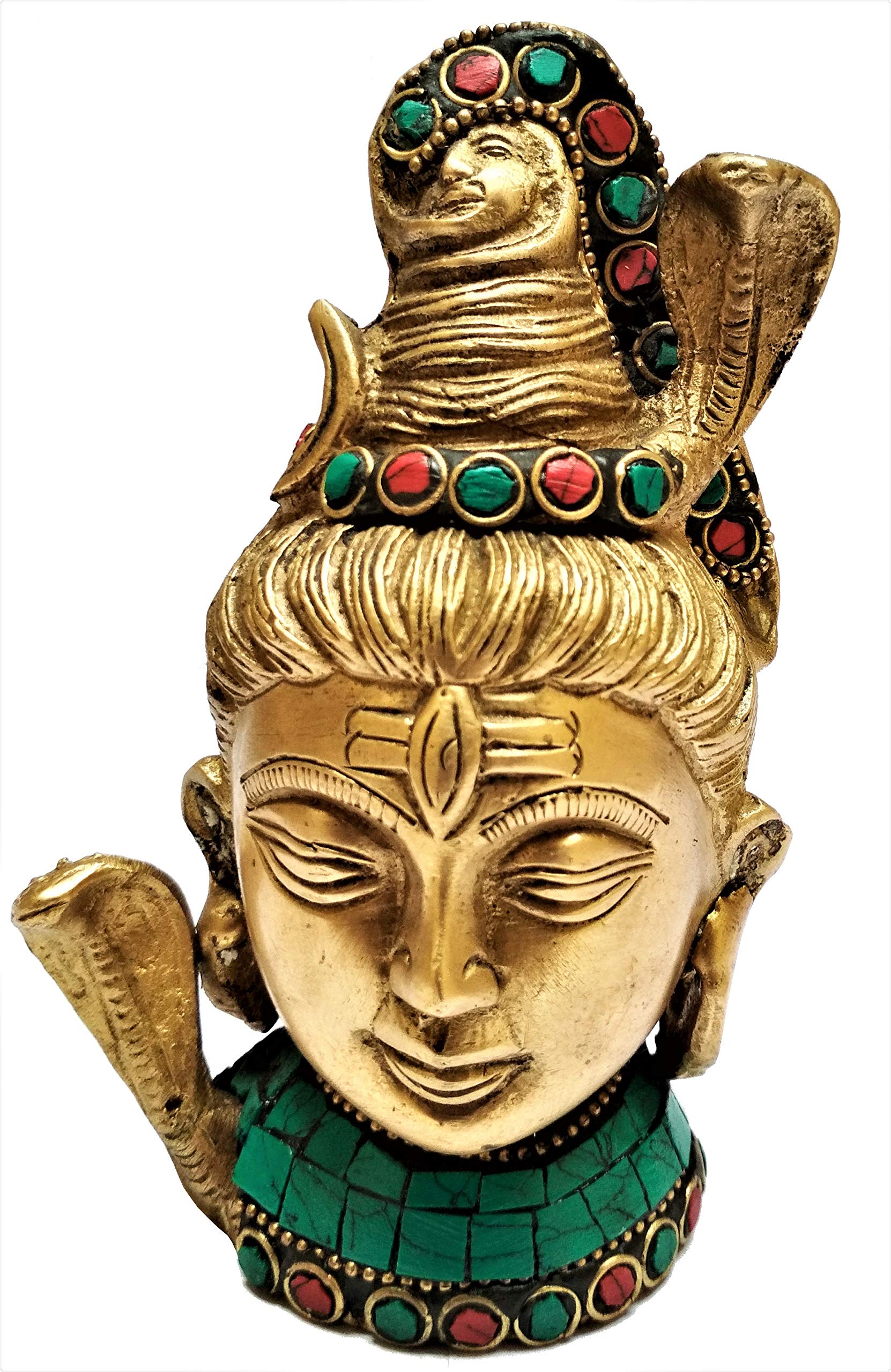 Purpledip Brass Idol Lord Shiva: Mahadev Idol with Colorful Gemstones (11562)
