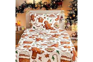 BYSURE Twin Sheets Set Kids(Christmas Gingerbread & Candy Cane), 3 Pieces Easy Fit Deep Pocket Sheets Set, Breathable Wrinkle-Free Microfiber Bedding for Children