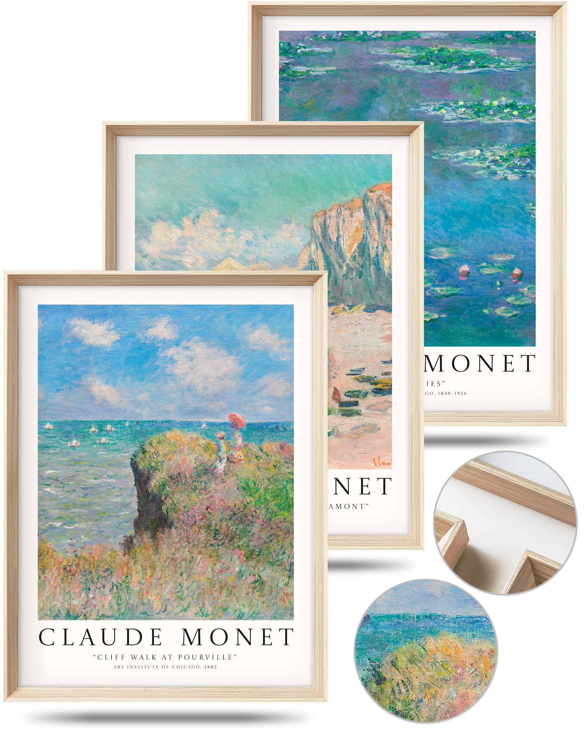 Photo 1 of HesenDot Claude Monet Framed Wall Art,12x16in High Framed Canvas Prints, Impressionism Landscape Painting Poster Wall Decor,Vintage Home Decoration for Living Room Bedroom Gallery Office,Set of 3