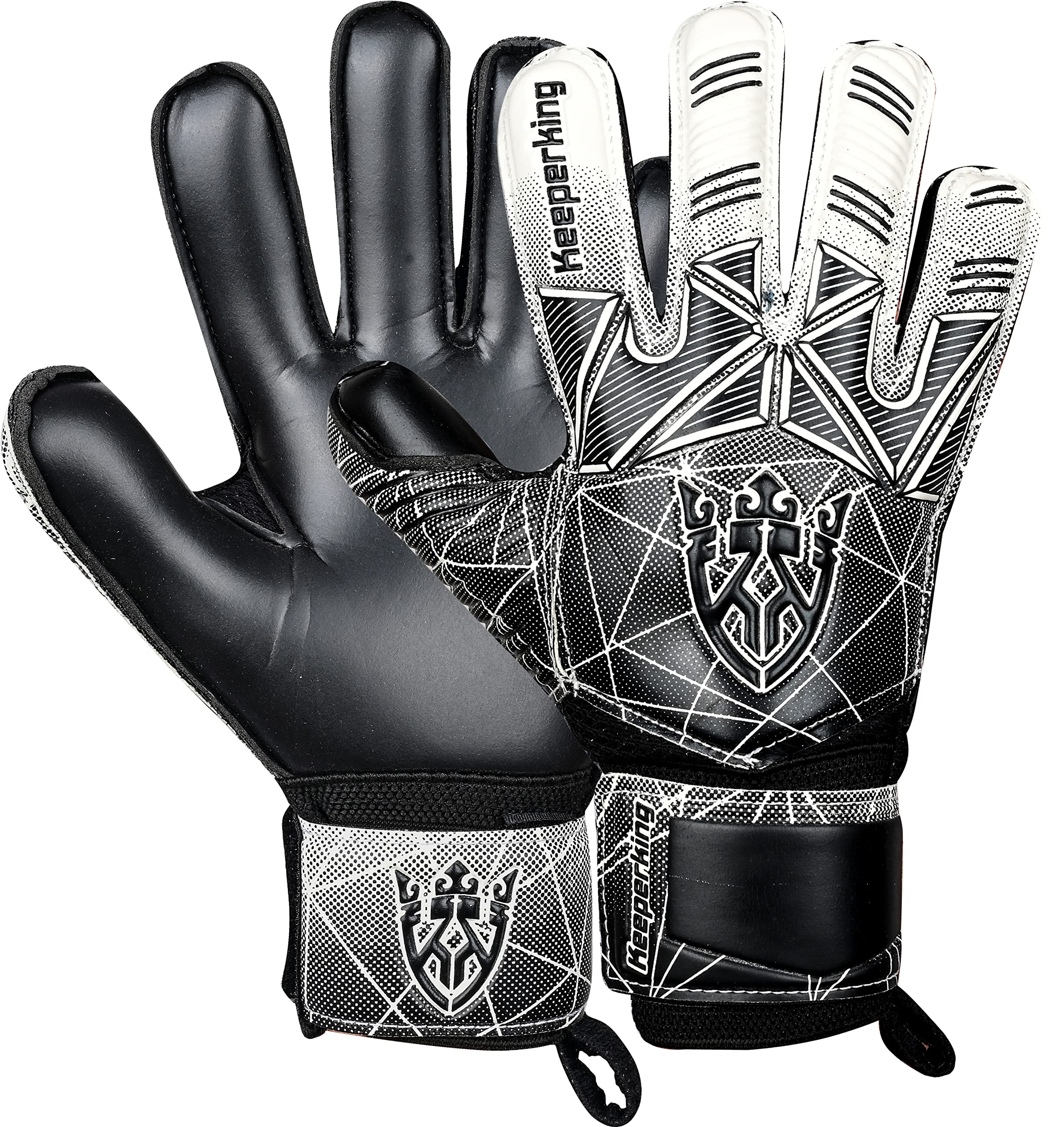 Keeperking Unisex Goalkeeper Football Gloves for Adults, Children, Teenagers with and without Finger Protection, Removable Fingersave, 4 mm (5, Black)