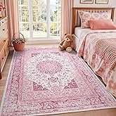 Macgace 5x7 Bright Pink Area Rug for Living Room, Machine Washable Rugs with Non-Slip Backing for Girls Bedroom, Cute Vintage