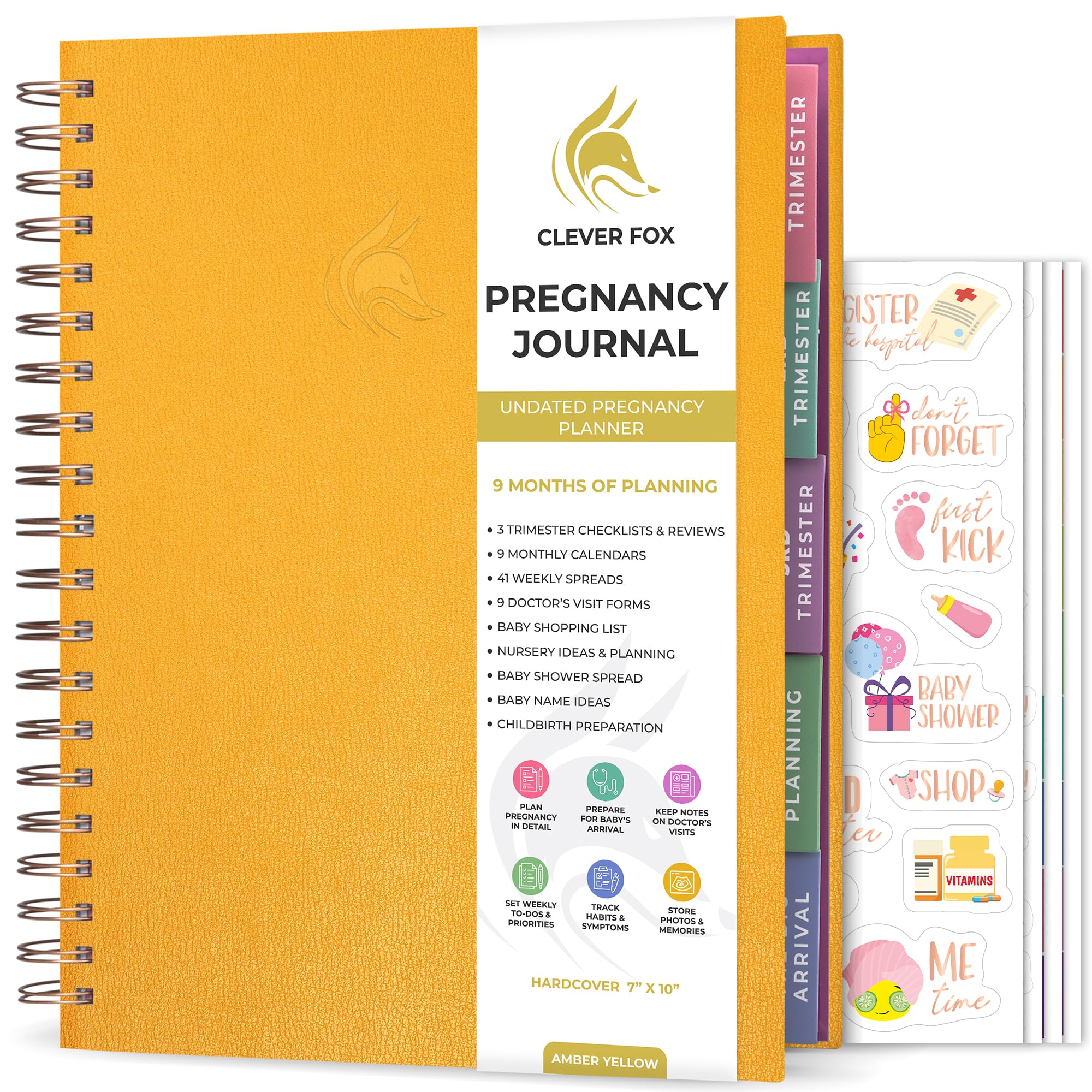 Clever Fox Pregnancy Journal & Memory Book - Pregnancy Planner & Notebook for Expecting Moms – Baby Keepsake, First Time Moms Gift (Amber Yellow)
