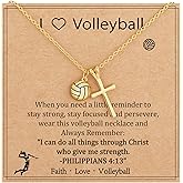 Gnamy Softball/Volleyball/Basketball/Soccer Necklace for Teen Girls Women, Gold/Silver Cross Pendant Sport Accessories Valentines Christian Religious Jewelry Gifts for Teens Kids Lovers