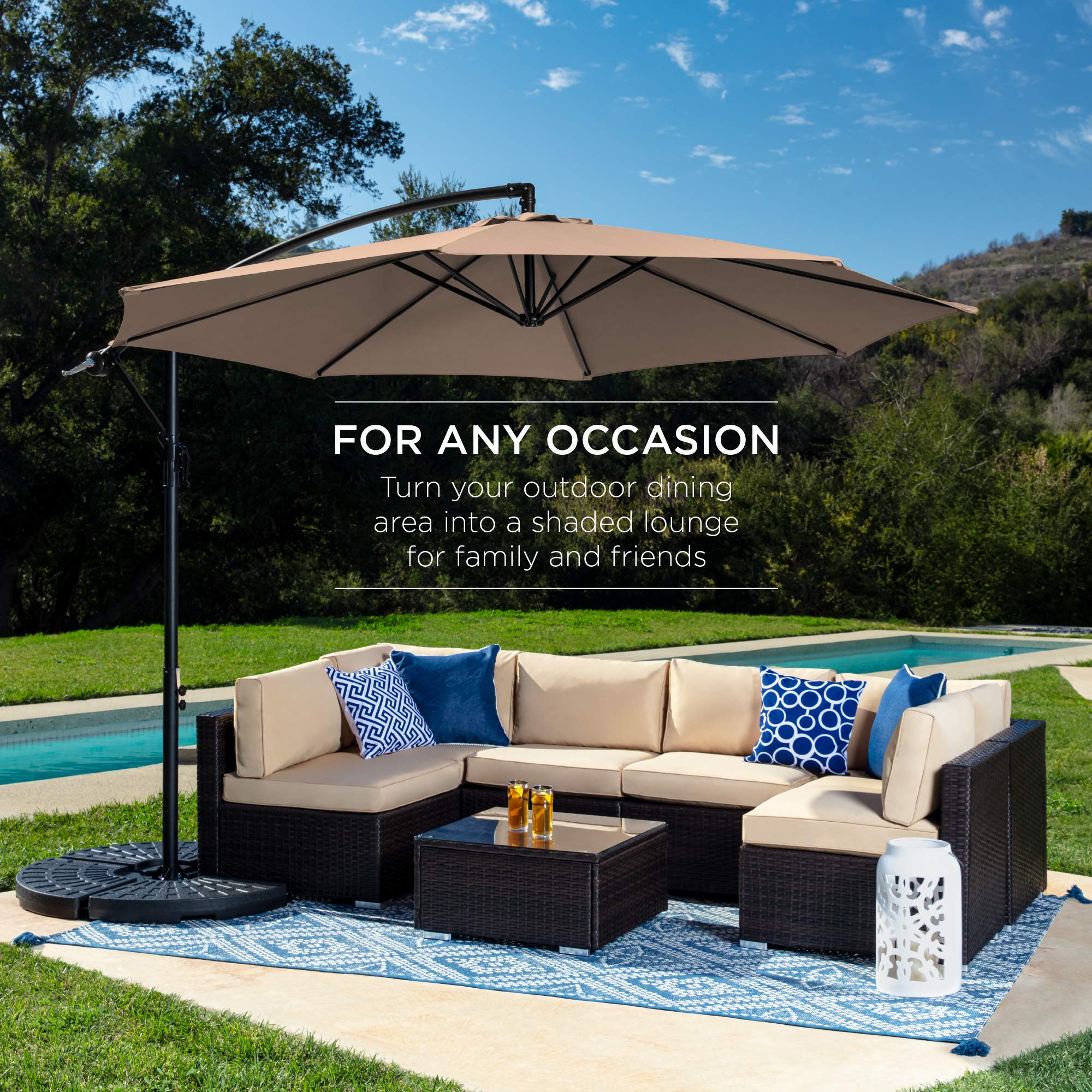 Caymus 10 Offset Cantilever Hanging Patio Umbrella Freestanding Outdoor Adjustable Market Umbrella With 32 Led Light Navy Blue Buy Online In Colombia At Desertcart