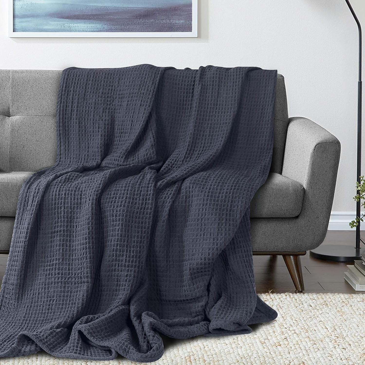 EHC Luxuriously Soft Chunky Waffle Cotton Throws Extra Large Sofa Bed, Sofa, Couch Blanket Bedspread, King Size, 225 x 250 cm - Image 5