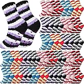 Liitrsh 30 Pairs Women Fuzzy Socks with Grip Winter Warm Fluffy Stripe Non Slip Sleeping Sock for Christmas Indoor