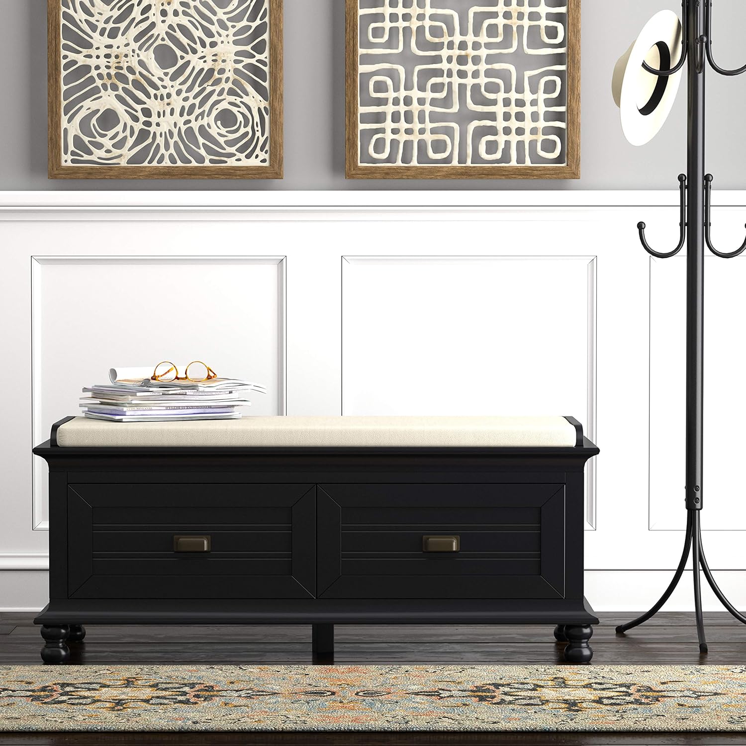  Brand – Ravenna Home Classic Solid Pine Storage Bench, 46.5"W, Black Finish: Furniture & Decor