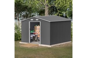 DHPM Metal Outdoor Storage Shed 8x10FT, Outside Lockable Metal Garden Large Shed Steel Anti-Corrosion Outdoor Storage House with Lockable Door for Trash Can, Bike, Backyard Garden Patio, Dark Grey