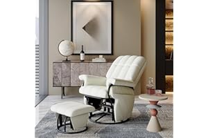 AODAILIHB Swivel Glider Recliner with Ottoman, 360 Rocking Chair with Foot Rest Recliner Chair Indoor Rocking Chair with Side Pockets Nursery Chairs for Living Room, Bedroom, Office (White)