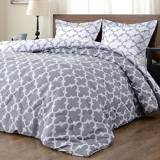 Amazon Com Downluxe Lightweight Printed Comforter Set Twin Grey