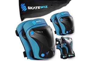 SKATEWIZ Knee and Elbow Pads Adult - Skating Protective Gear Set - PROTECT-1 - Size L Blue - Knee and Elbow Pads Adult, Skate Gear for Women
