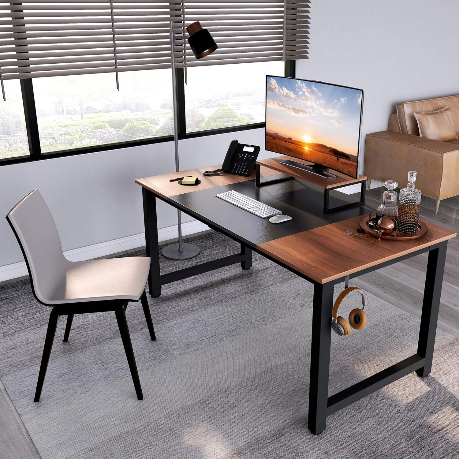 CubiCubi Computer Office Desk 55", Study Writing Table, Modern Simple Style PC Desk with Splice Board, Black and Espresso: Kitchen & Dining