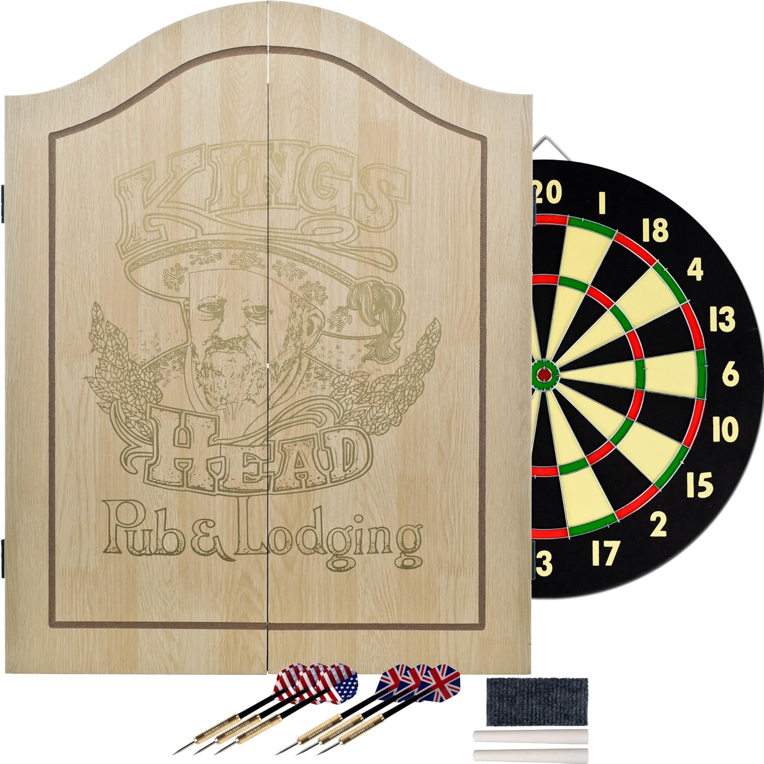 Amazon Com King S Head Light Wood Dartboard Cabinet Set Dart
