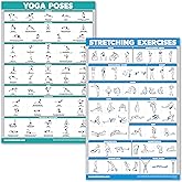 QUICKFIT Yoga Poses and Stretching Exercise Poster Set - Laminated 2 Chart Set - Yoga Positions & Stretching Workouts (18" x 24")