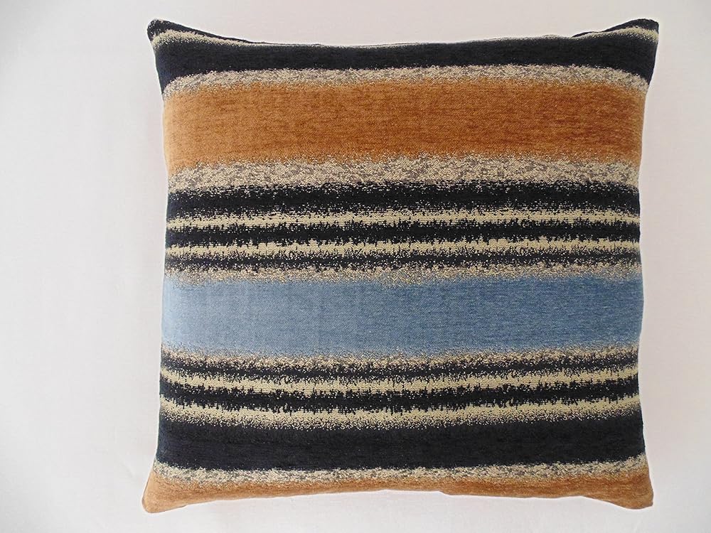 Chenille Black,Brown,Blue Stripes Decorative Throw Pillow